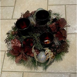 Holiday Centerpiece 3 Candle Holders glass warm brown colors in super Condition